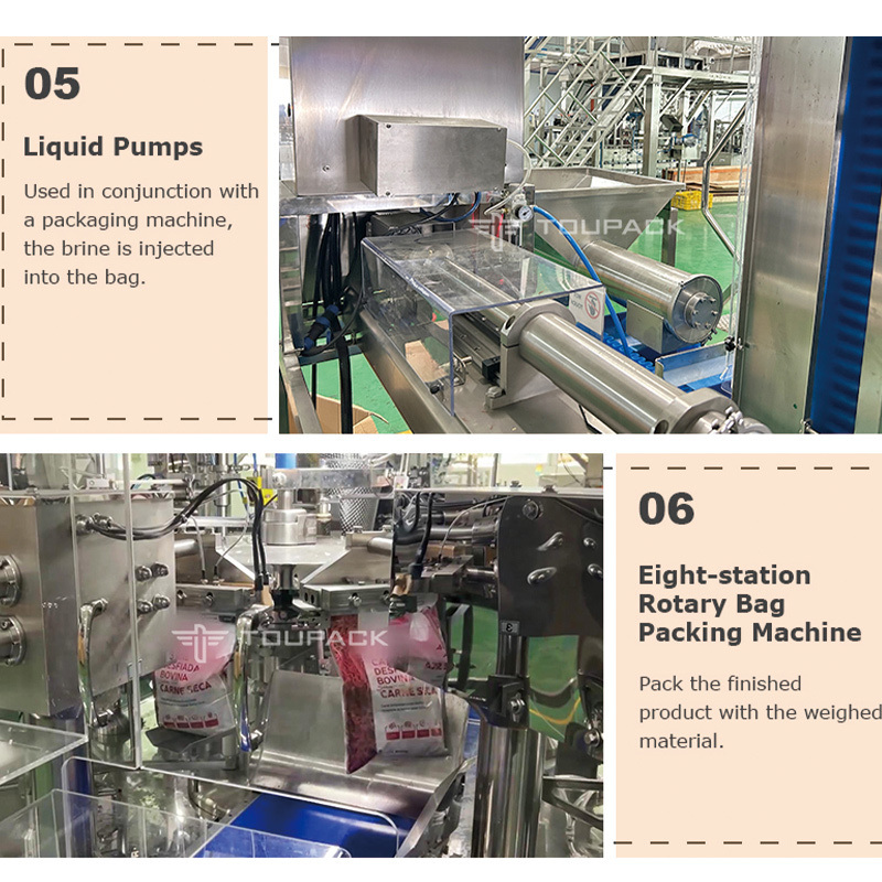 ताज़ा भोजन मीट पाई ट्रे पैकेजिंग मशीन मल्टीहेड वजन स्क्विड झींगा क्लैम एबालोन जिपर बैग स्वचालित पैकिंग मशीन